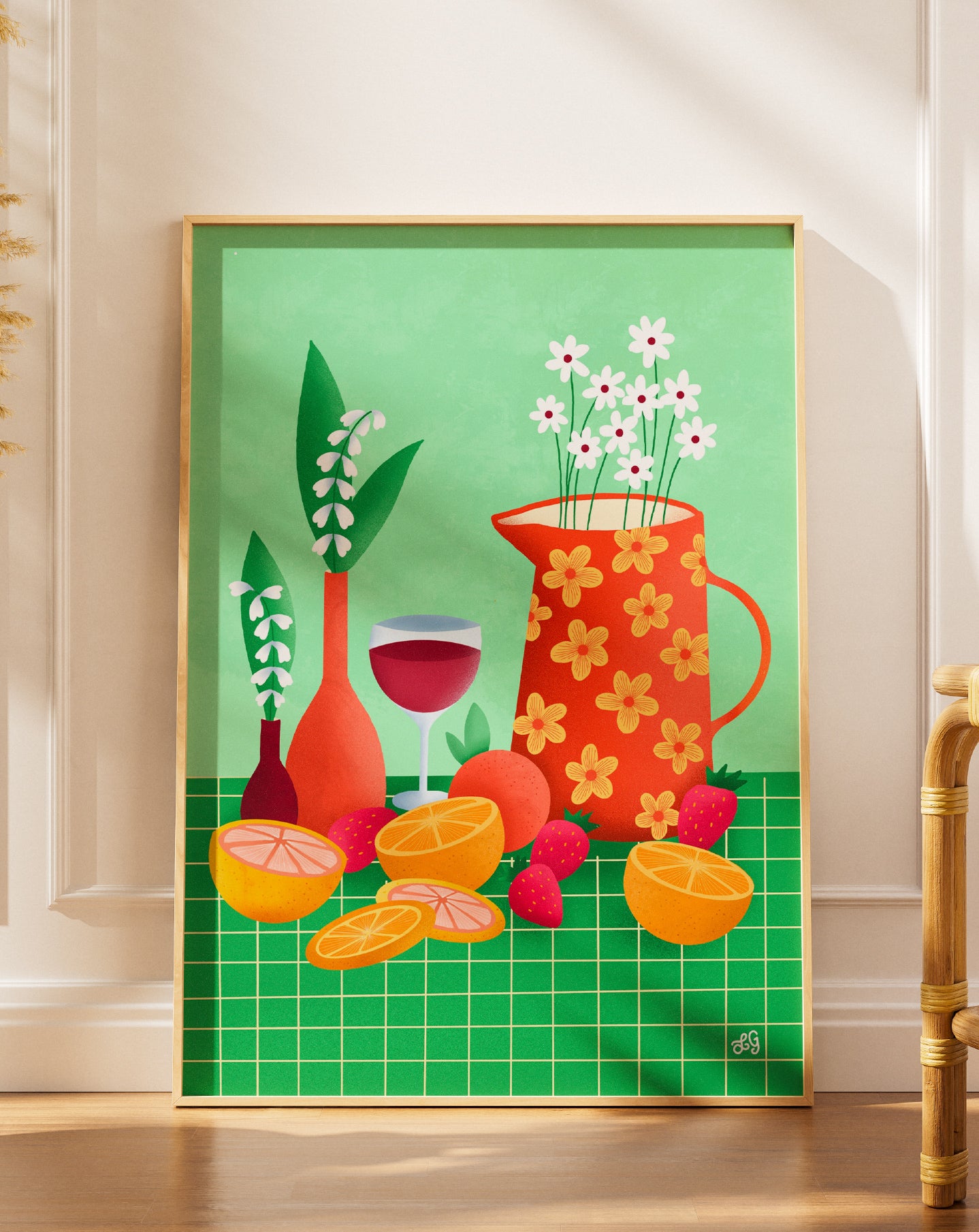 Illustration Oranges & vin rouge